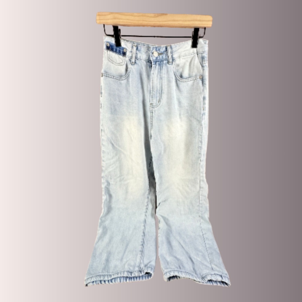 ZARA Women's Jeans Light Wash Denim Capri High Rise Wide Leg Sz 4 SMALL
